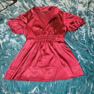 My Michelle vintage shiny satin collared red top